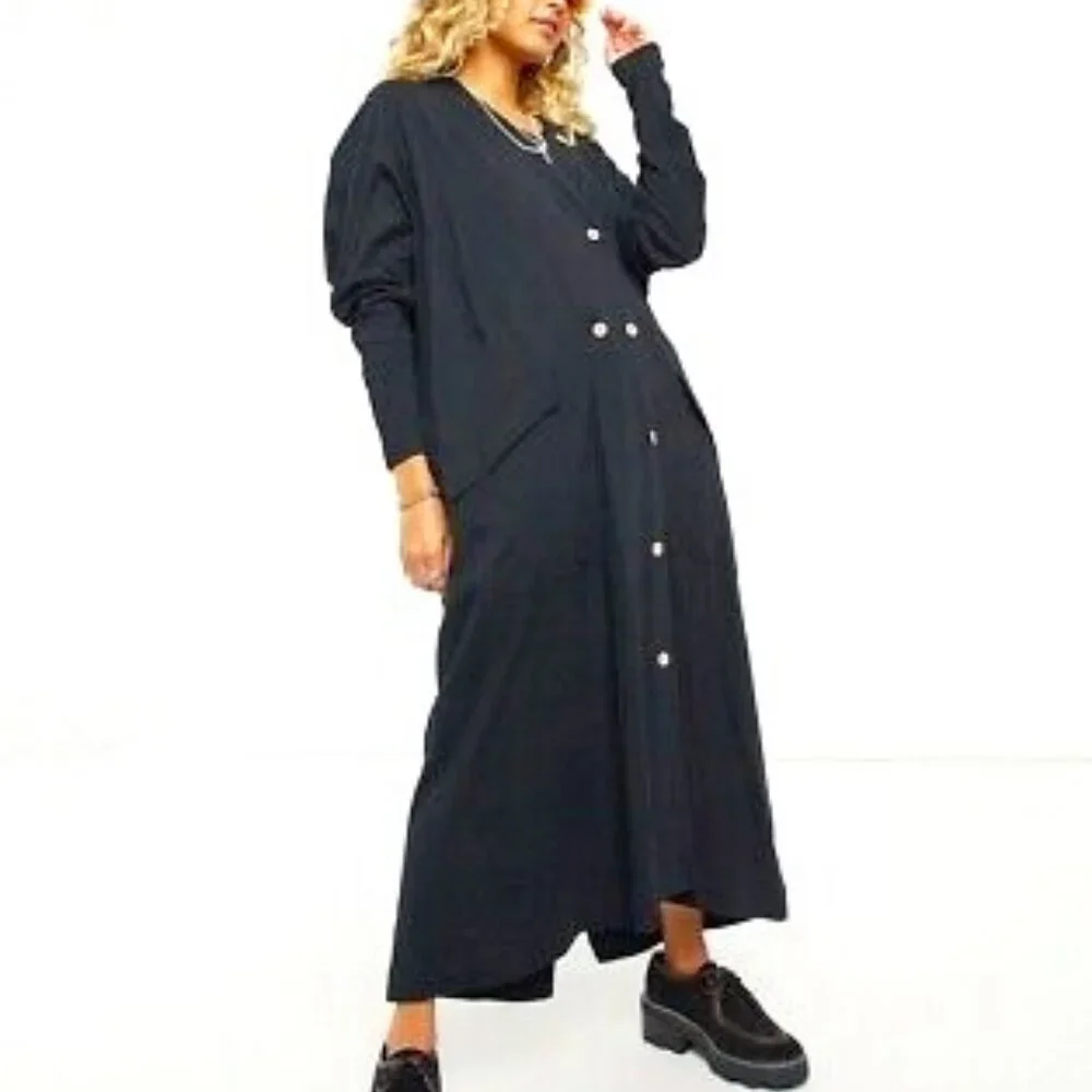 NWT FREE PEOPLE Until Now Black Cotton Maxi Cardi Duster Shirt Dress S